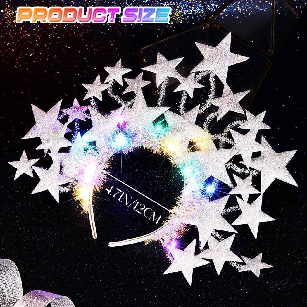 CAKURE Light Up Star Headband Christmas Star Headbands Holiday Star Hair Accessories for Women and Girls - Image 2