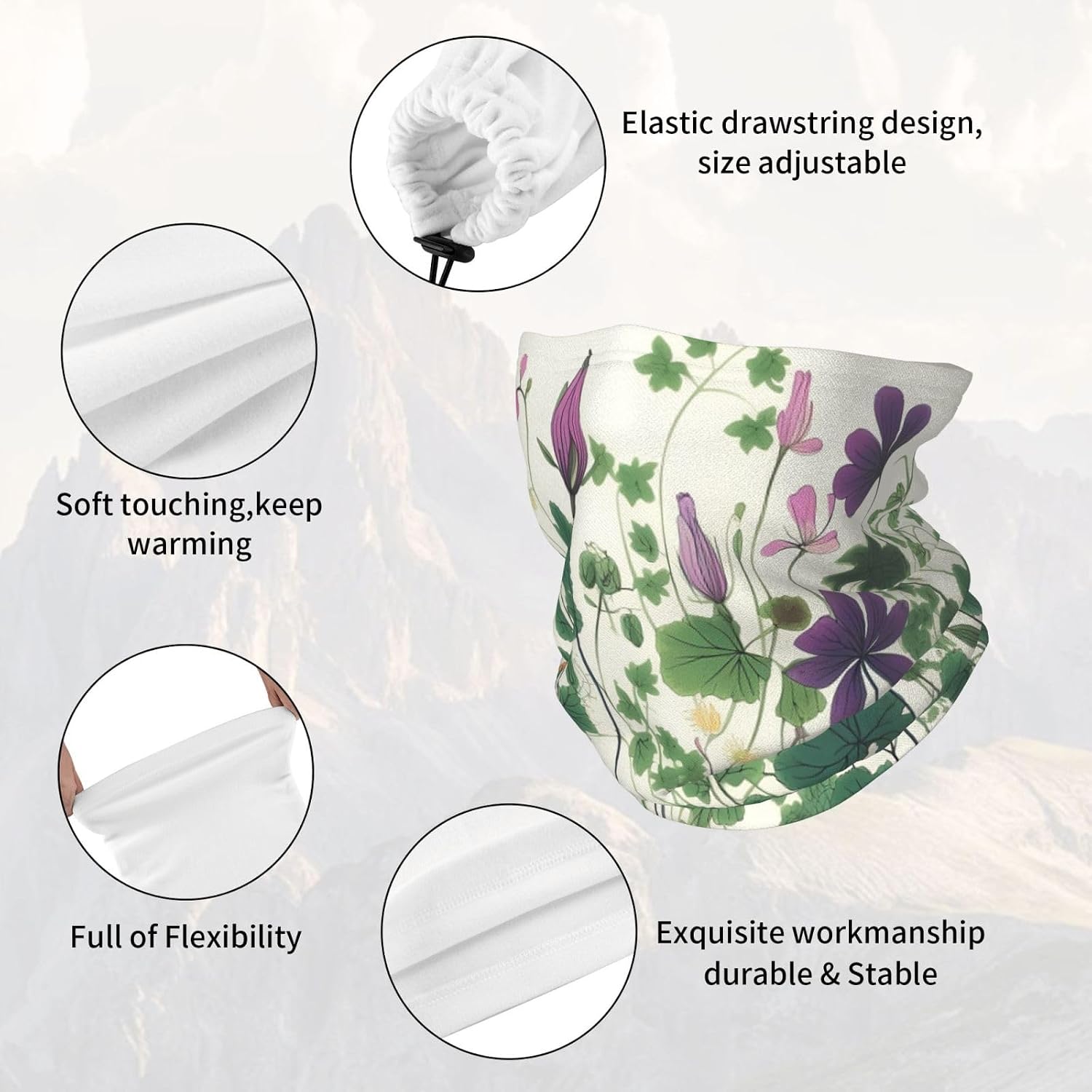 Winter Neck Warmer for Men Women, Garden Wildflowers Neck Gaiter UV Sun Protection Face Mask Windproof Cold Weather Face Cover Thermal Ski Mask Scarf for Outdoor Sports Bandana