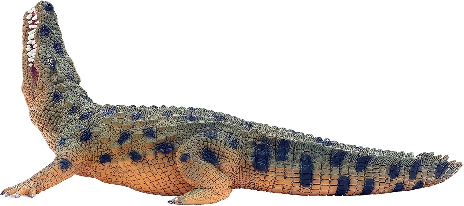 Gemini&Genius Upward Crocodile Animal Action Figure Toys for Kids with Moveable Jaw and 12 Inches Length - Green Alligator Toy