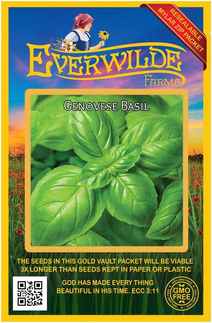 Everwilde Farms - 1 Lb Genovese Basil Herb Seeds - Gold Vault