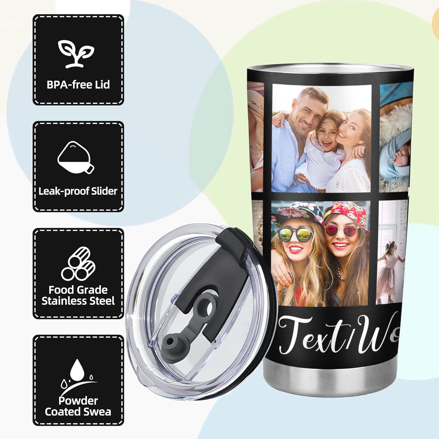 Personalized Tumbler Custom Vacuum Insulated Travel Mug Customizable Coffee Cup with Your Photos and Text Christmas Birthday Gift (10 Photos+Text) - Image 5