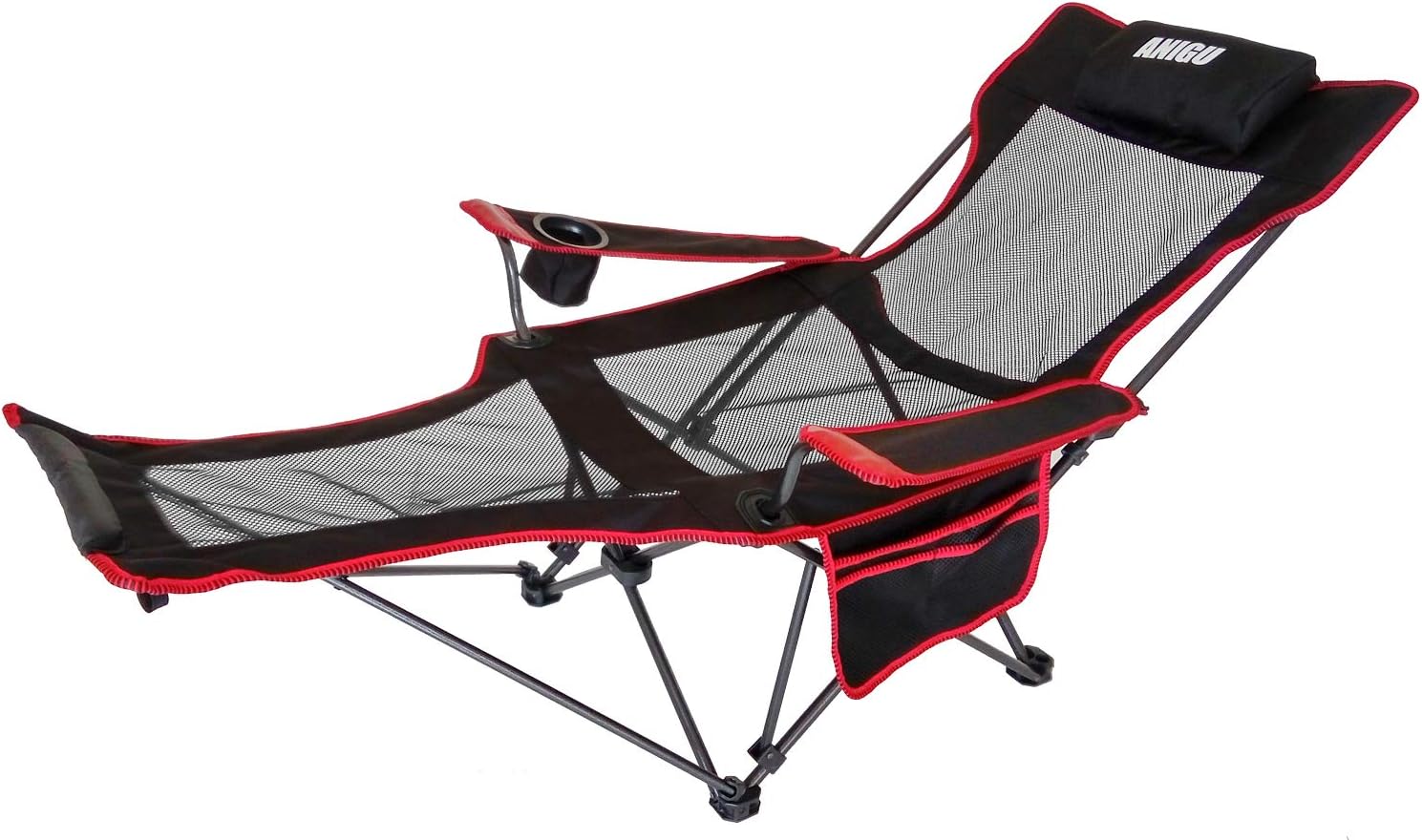 Mesh Lounge Reclining Folding Camp Chair with Footrest