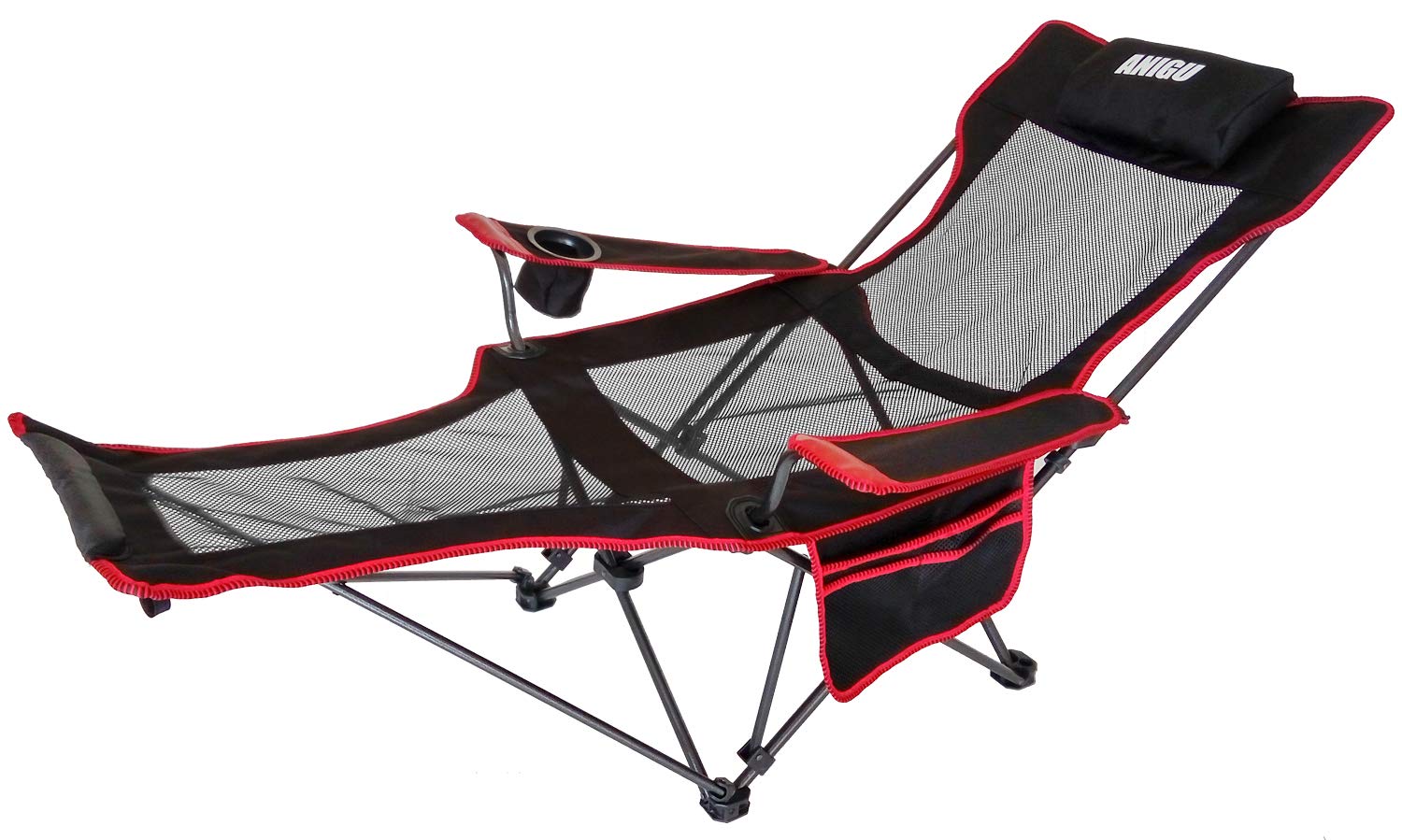 Mesh Lounge Reclining Folding Camp Chair with Footrest