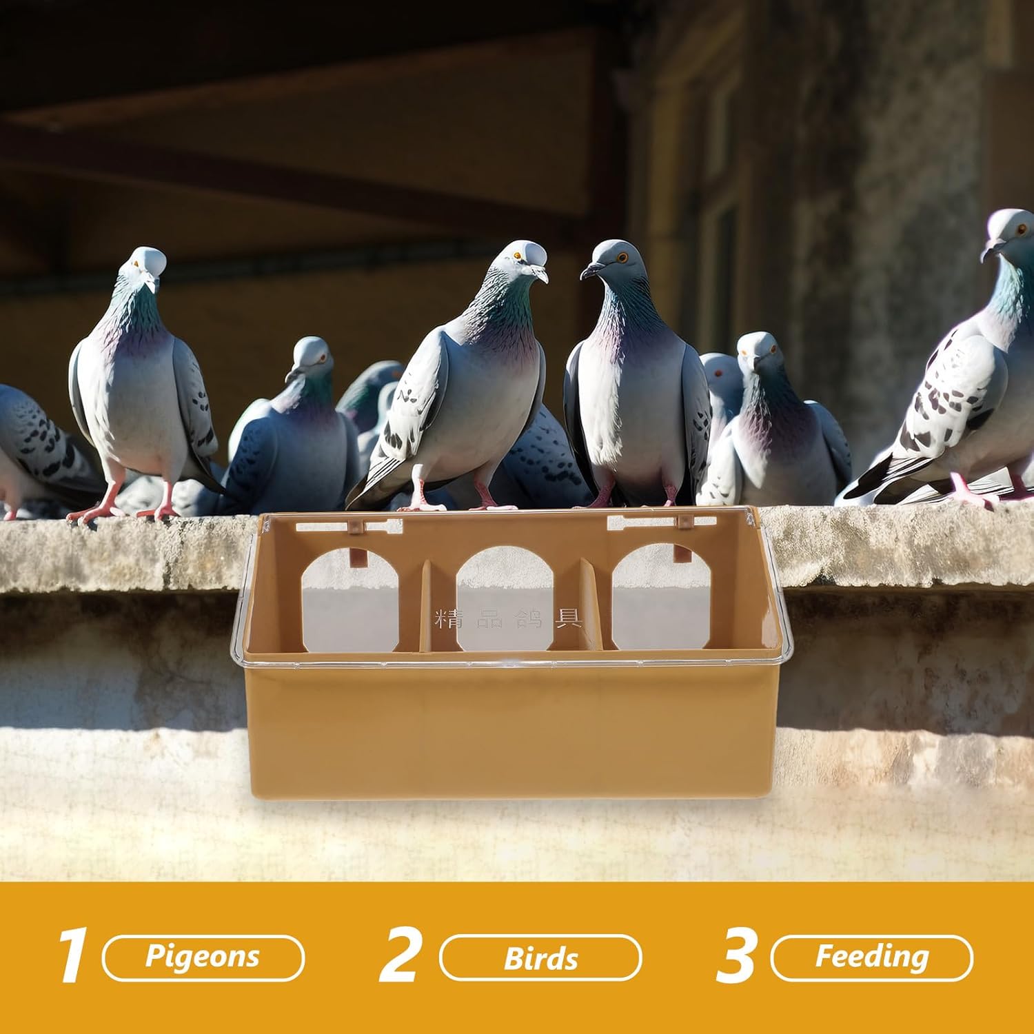 Pigeon Feeder Hanging Food Container with Lid 3-Hole Plastic Bird Feed Box for Cage Cockatiel Parakeet Feeding and Watering Supplies