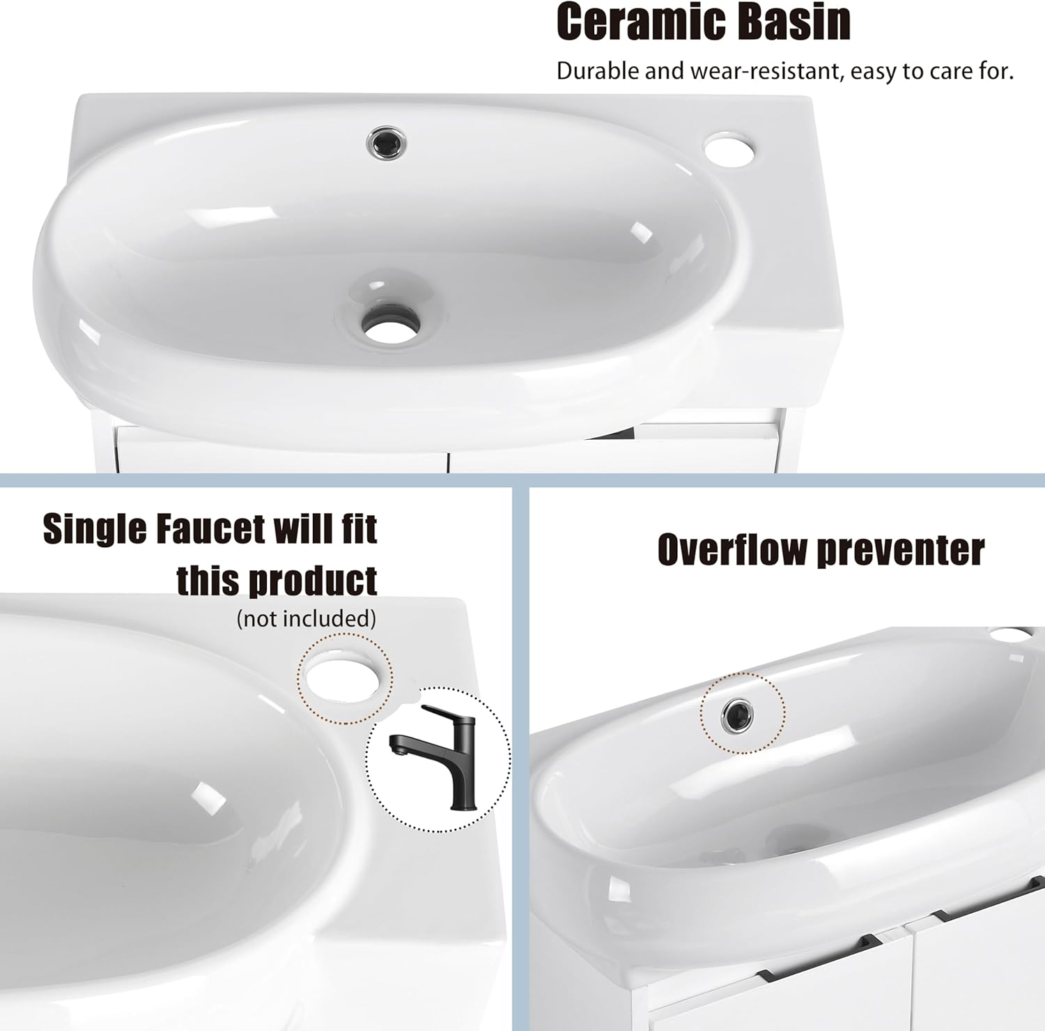 23" Freestanding Bathroom Vanity with Sink, 23 Inch Freestanding Bathroom Vanity,Modern Floor Standing Cabinet Set with Ceramic Basin,Soft Closing Doors & Adjustable Shelf,White