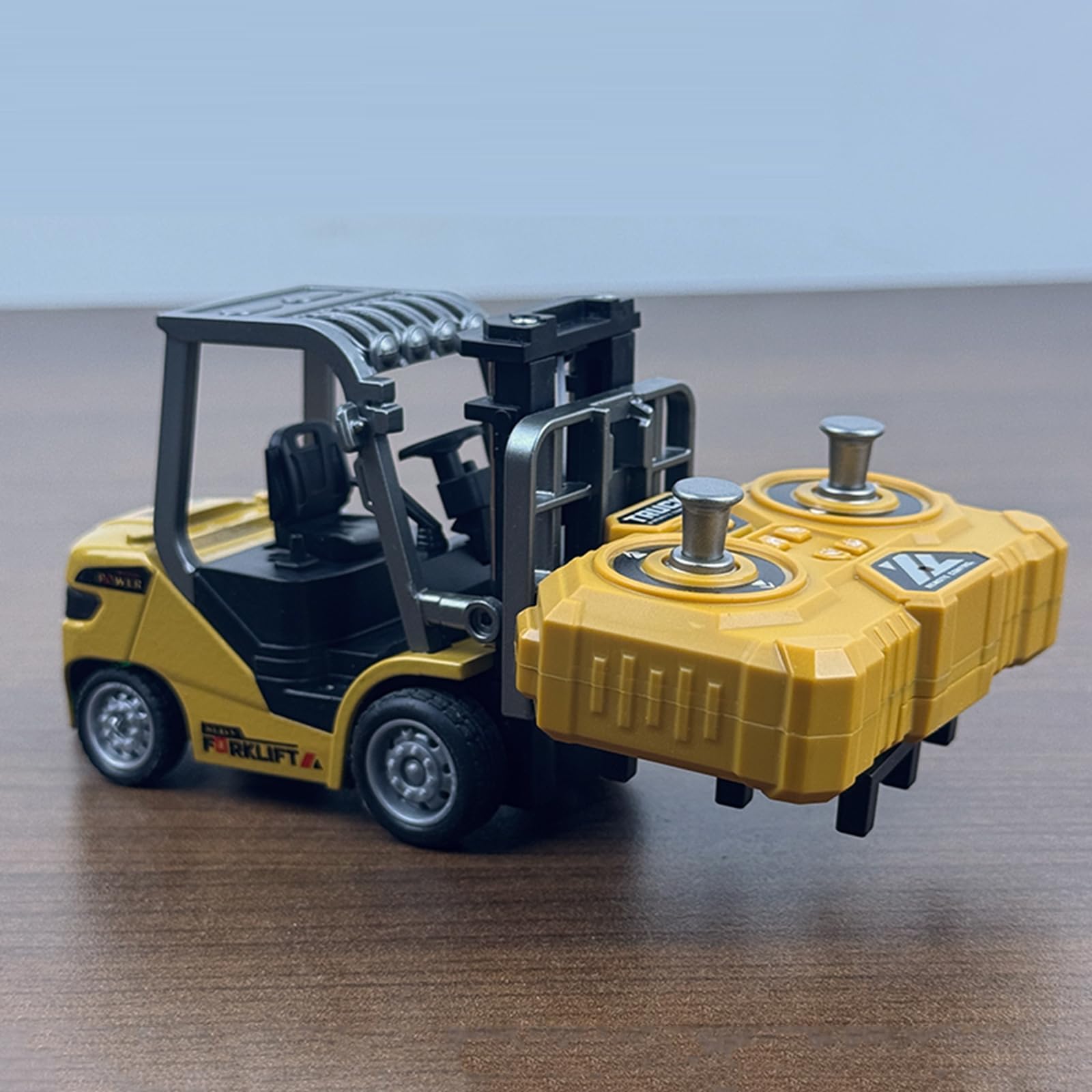 2set 1/64 Full Proportional RC Forklift Toy, Alloy Forklift Toy Car Model 2 in 1 Transformable Lift Fork & Hook Engineering Vehicle Tabletop Toys with Lights & Sounds Gifts for 4+ Kids