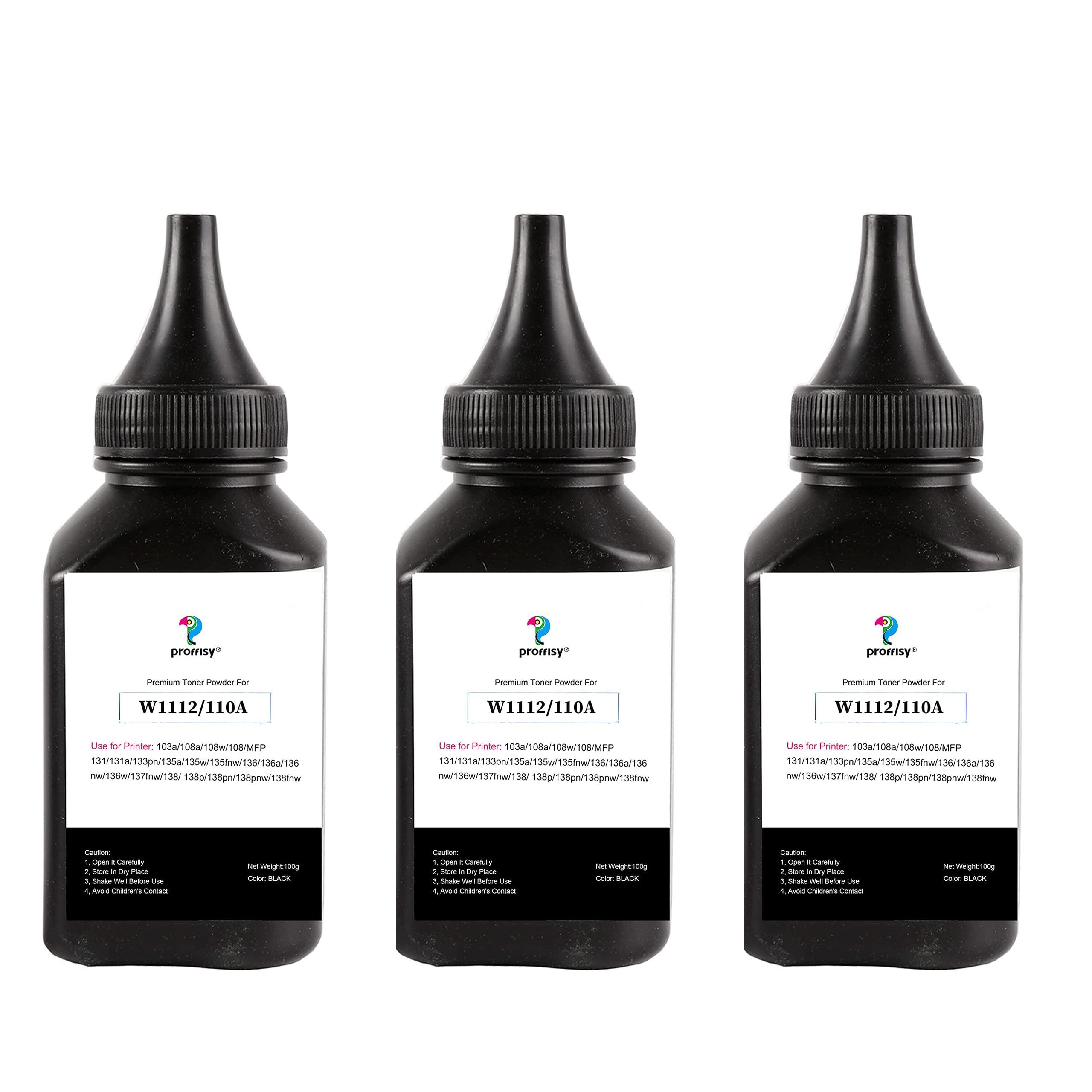 Sponsored Ad - proffisy 3 Pack 110A Toner Powder Refill, Compatible with HP Laser 103a, 108a, 108w, 108, MFP 131, 131a, 135a, 136, 136a, 136nw, 136w, 137fnw, 138, 138p, 138pn, 138pnw, 138fnw -100 g Per Bottle