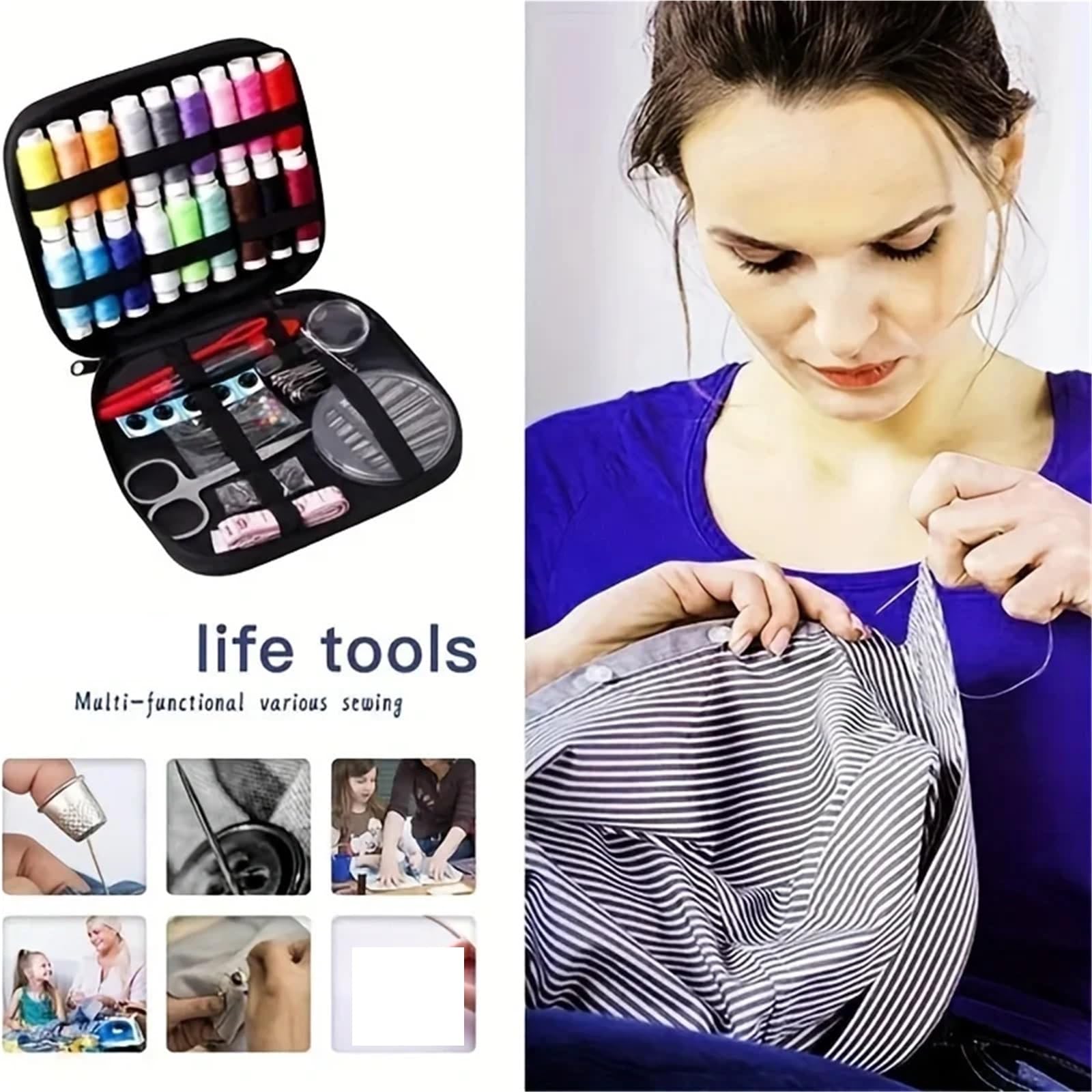 Set Cucito da Viaggio Completo Kit da cucito completo 229 pezzi con fili, aghi, forbici, metro a nastro, bottoni e altro for progetti di artigianato fai te