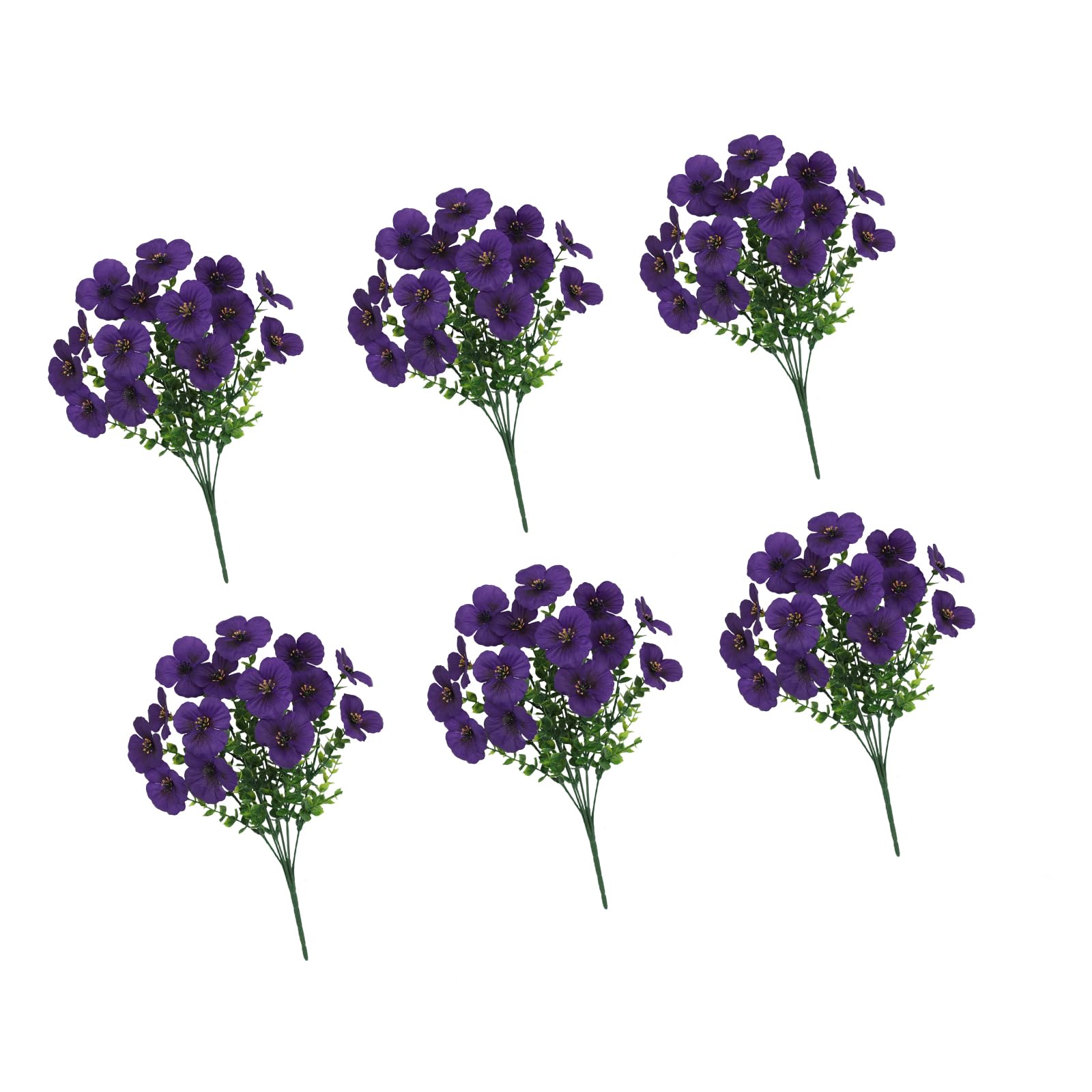 Realistic 3 Color Pansies and Eucalyptuses Floral Stems 6PCS Hotel Decoration Flower for Garden Arrangements Silk Flower