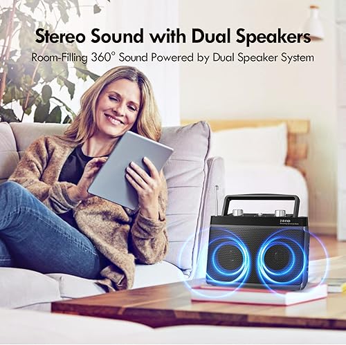 Miniatura 3 de AM FM Radio portátil enchufable de pared o batería para el hogar y al aire libre, fuerte recepción y sonido estéreo, fácil de usar, conector de Negro