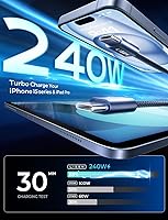 Vista 2 de LISEN Cable USB C a USB C, cables de carga rápida de 240 W, tipo C, cable de carga rápida tipo C PS/2, cable de carga para iPhone 17 16 iPad