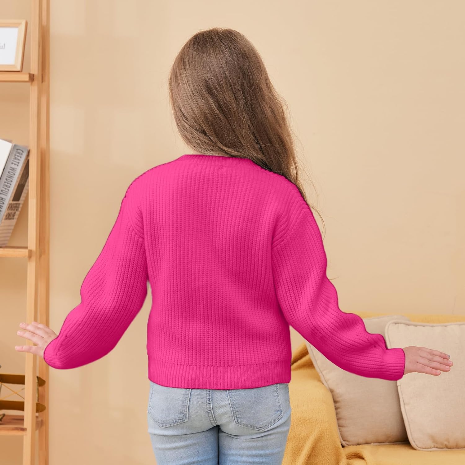 Girls' Cardigan with Button Loose Long Sleeve Shrug Sweaters Cropped Uniforms Kids Knit Sweater Outerwear - Image 2