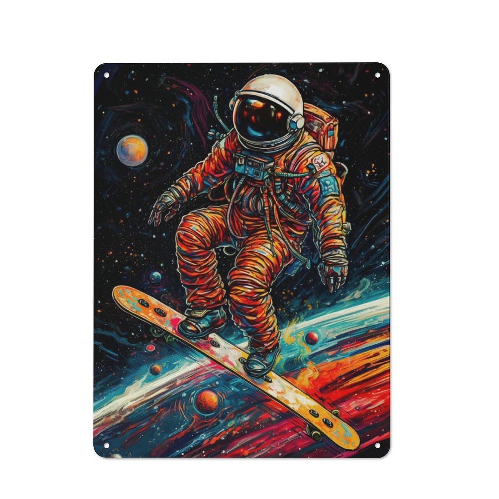 Junmoney Astronaut Playing Skt Metal Plaque 40X30cm With For Workshop Wall, Retro Decor, A New Home Gift For Collectors Of Metal Signs