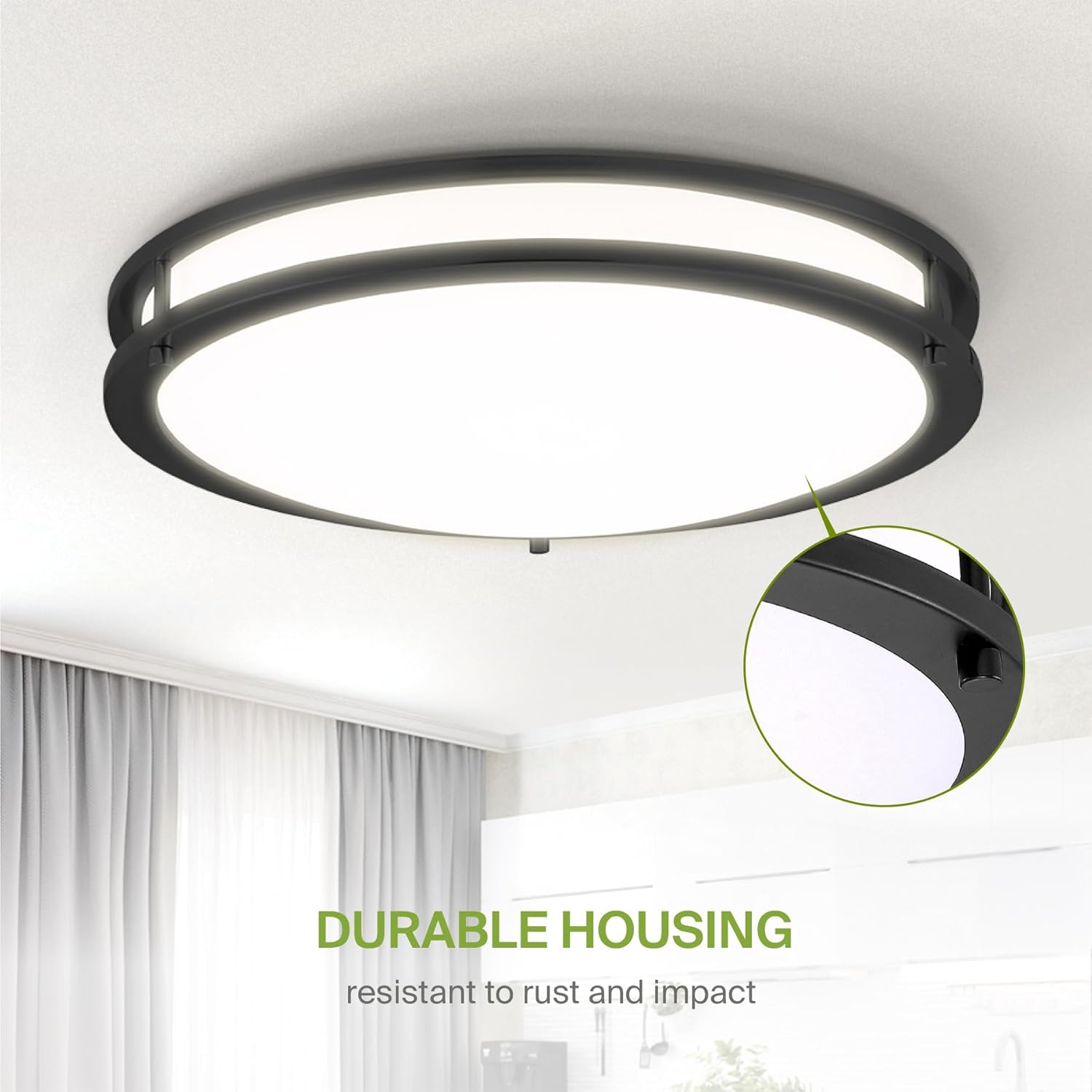 ASD LED 18" Round Flush Mount Lighting, Close to Ceiling Light Fixture | 3CCT, Dimmable, Energy Star, ETL Listed | 28W 2230LM 3000-5000K 120V | Low Profile Double Ring Lamp | Black, 2 Pack