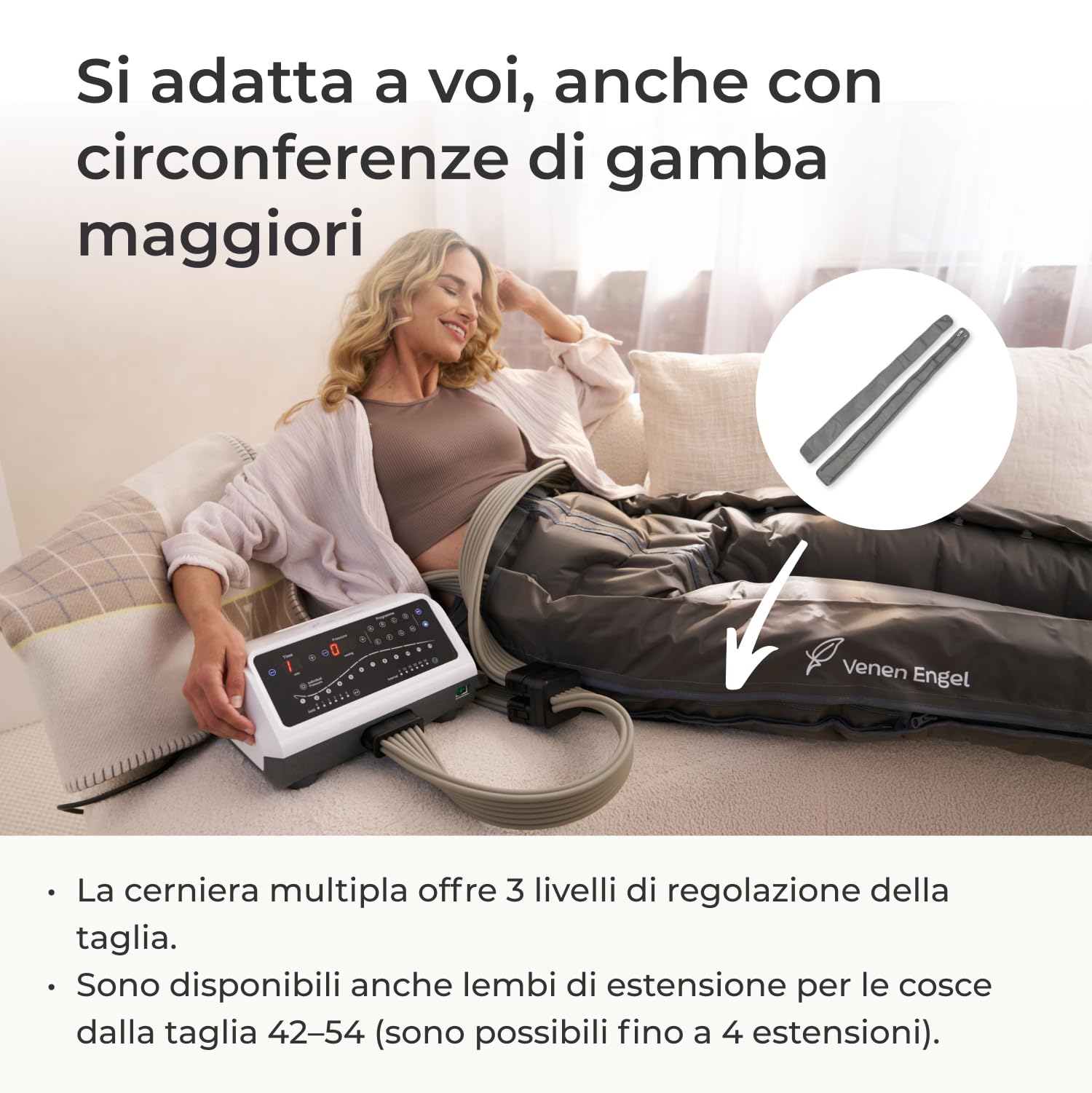 Venen Engel 12 massaggiatori di alta qualità con pantaloni linfatici, 12 camere d'aria disattivabili, pressione della camera regolabile individualmente, 8 programmi di massaggio