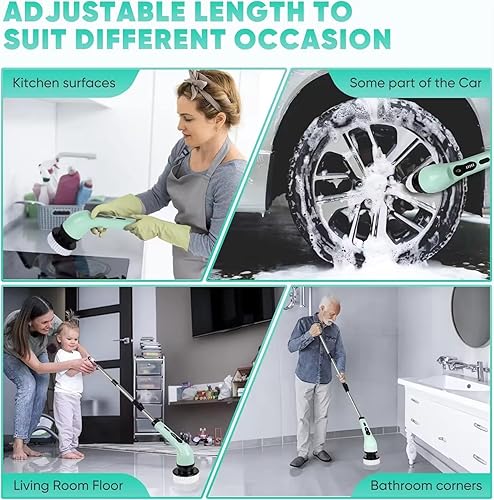 Miniatura 9 de Limpiador eléctrico giratorio, cepillo de limpieza inalámbrico para el hogar, IPX7 resistente al agua con 9 cabezales de cepillo, 3 tamaños