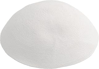 Hand Made 100% Cotton DMC Hand Knitted Kippah Hat from Israel, Hats for Men, Yarmulke Hat, Kippah for Men and Kids (White, 21cm-8.3inch-Flat)