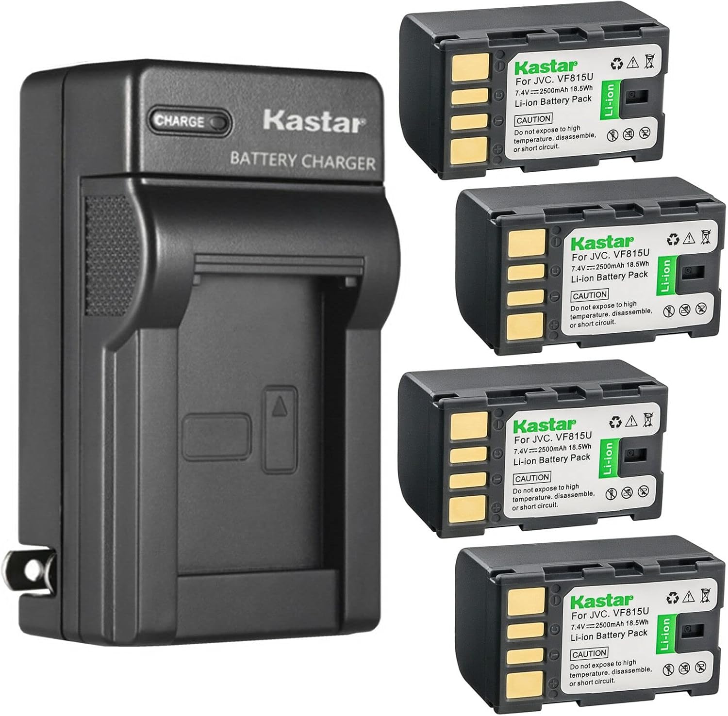 Kastar 4-Pack Battery and AC Wall Charger Replacement for JVC GZ-HD300A GZ-HD300AC GZ-HD300AEK GZ-HD300AUS GZ-HD300B GZ-HD300BEK GZ-HD300BUS GZ-HD300R GZ-HD300REK GZ-HD300RUS GZ-HD310 GZ-HD320