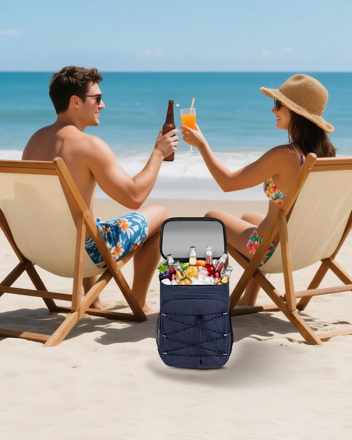 23L Mochila Nevera Isótermica, Grande Bolsa Refrigeradora Bolsa de Picnic Cooler Portatil, Impermeable Prueba de Fugas Alimentos Bolsa Térmica, para la Playa,Verano Camping,Picnics,Senderismo - Azul — view 7