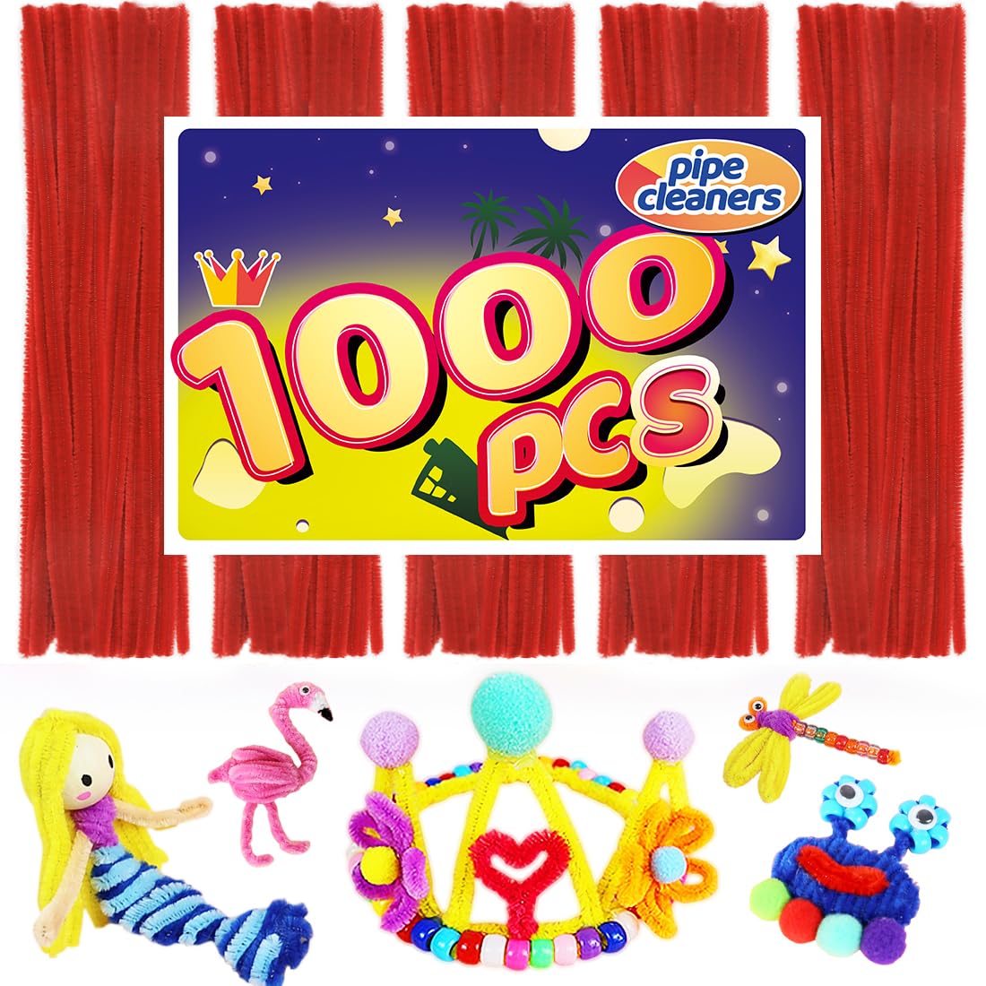 Red Pipe Cleaners - 1000 Pack for Crafts and Arts