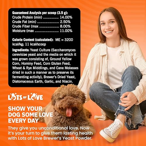 Miniatura 5 de Polvo de levadura de cerveza para perros, sabor a ajo, vitamina B, complejo B natural, niacina y piel y pelaje saludables (1 libra)