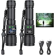 ELUTENG 2 Pack USB-C Rechargeable Flashlights 3000mAh 26650 Battery Waterproof Camping Lantern with LCD Display Dual COB Side Light Zoomable Tactical Light Magnetic Tail for Home/Camping