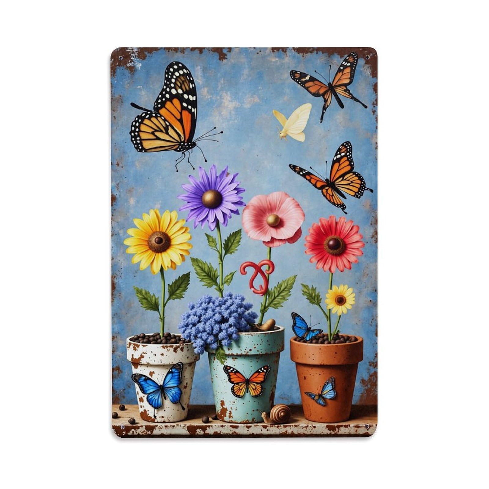 Jdfenggu Vintage Butterflies And Flowers Pattern Retro Metal Tin Sign, Metal Poster For Bar, Home, Man Cave, Kitchen, Laundry Room Art Decor 8X12 Inch