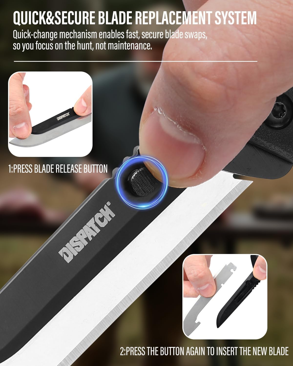 3.5" Replaceable Blade EDC Folding Hunting Knife with Dual Thumb Opener and Pocket Clip with 3 Drop Point Blades, Durable ABS and Non-Slip rubberized TPR Handle with Nylon-Holster, skinning knife