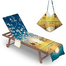 Highdi Sun Lounger Towels with Pockets, 3D Beach Sunbed Towels, Beach Chair Cover Towel, Chaise Lounge Towel Cover, Lounger Mate Beach Towel for Garden Pool 75x210cm,Sunset