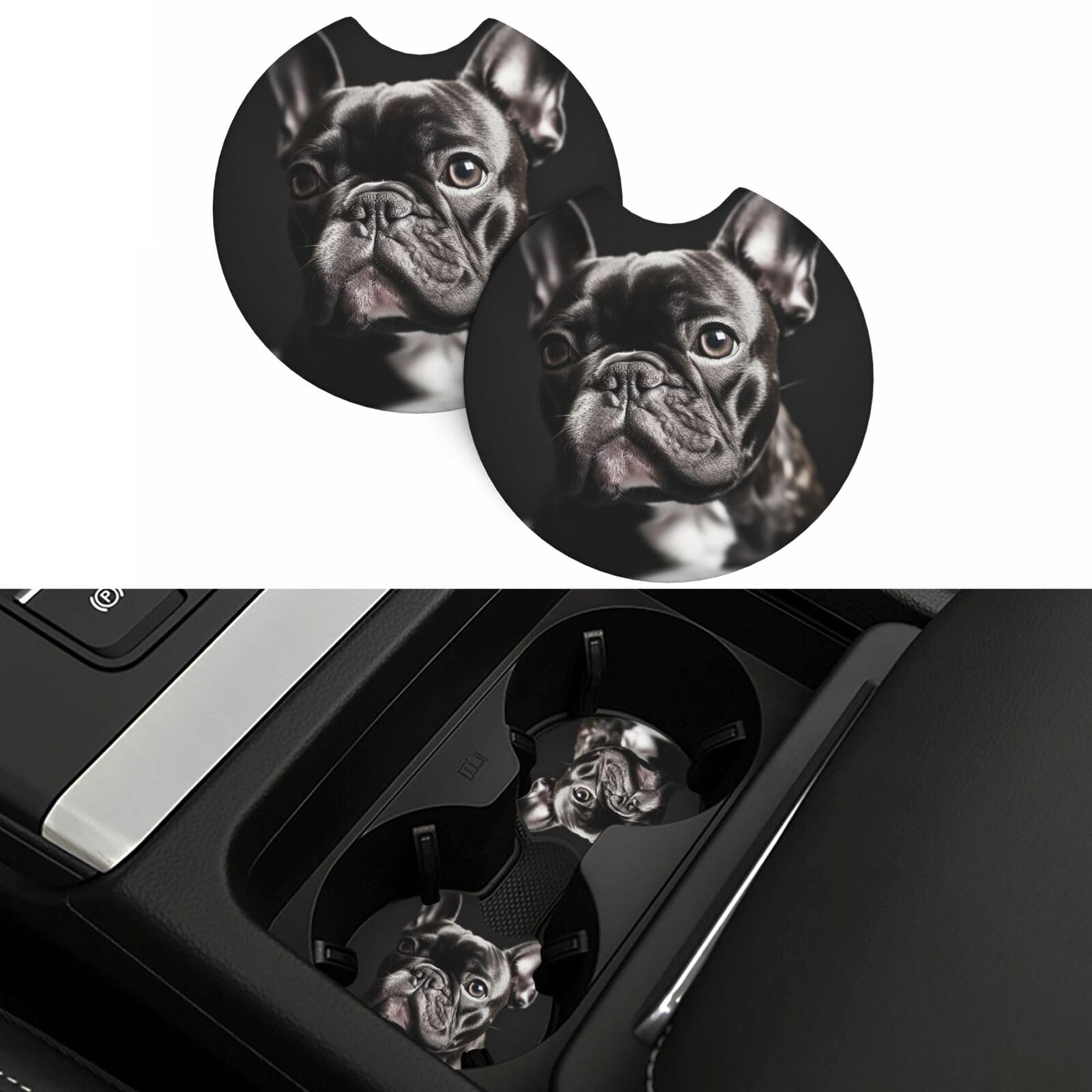 French Bulldog Print Car Coasters 2 Pack Car Cup Holder Pad Absorbent Coaster for Drinks Non-Slip Car Cup Pad Cute Cup Mat for Car Assecories