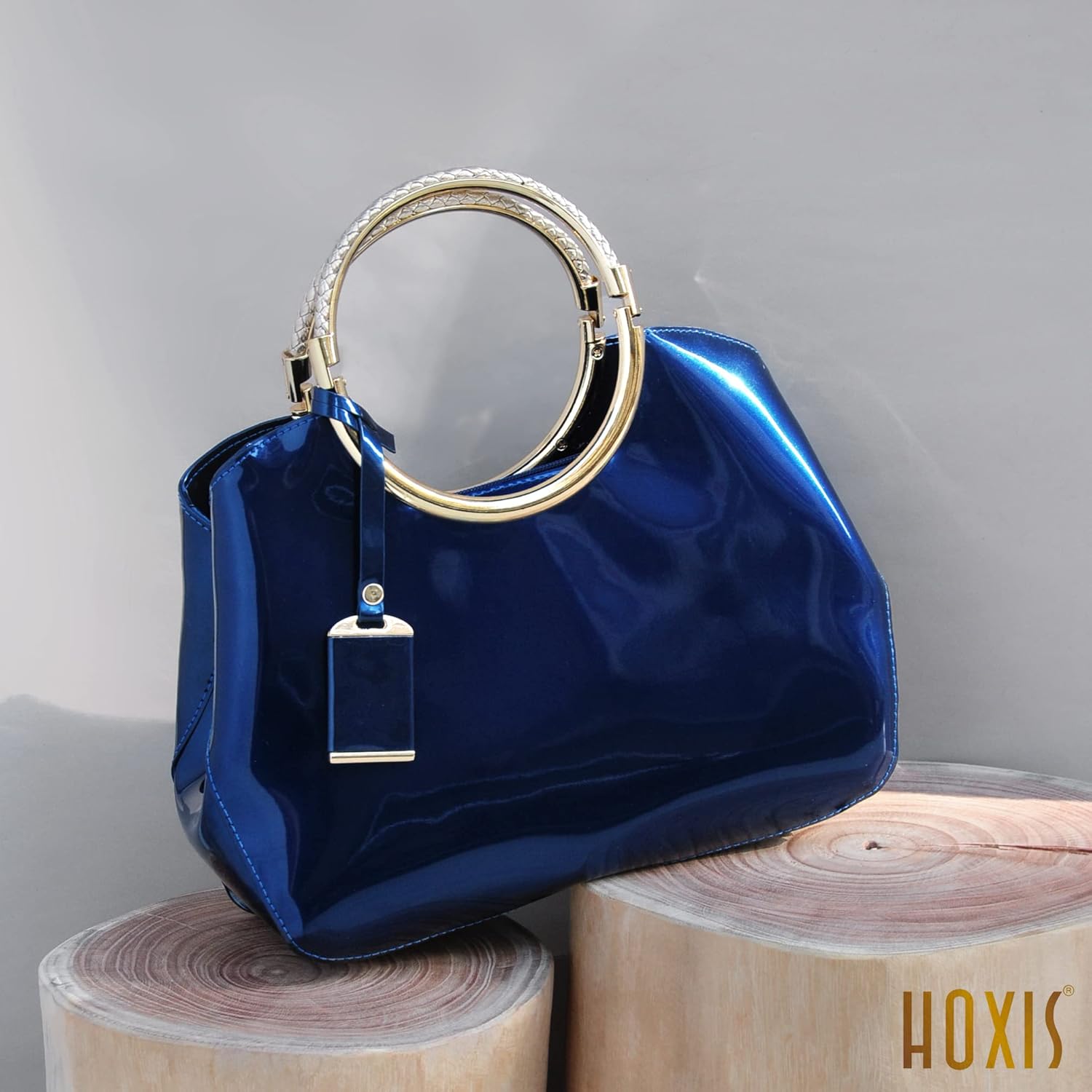 HOXIS Charm Glossy Metal Grip Structured Shoulder Handbag Women Satchel - Image 2