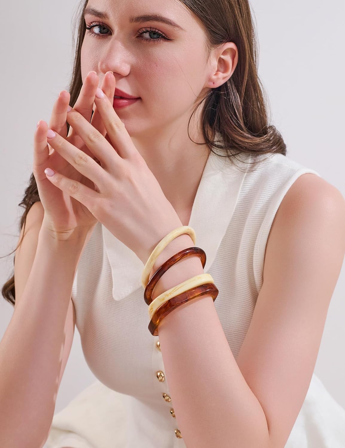 4Pcs Acrylic Bracelet Set for Women Cream White Resin Bangle Tortoiseshell Resin Bracelets Boho Stackable Bracelet Jewelry - Image 2