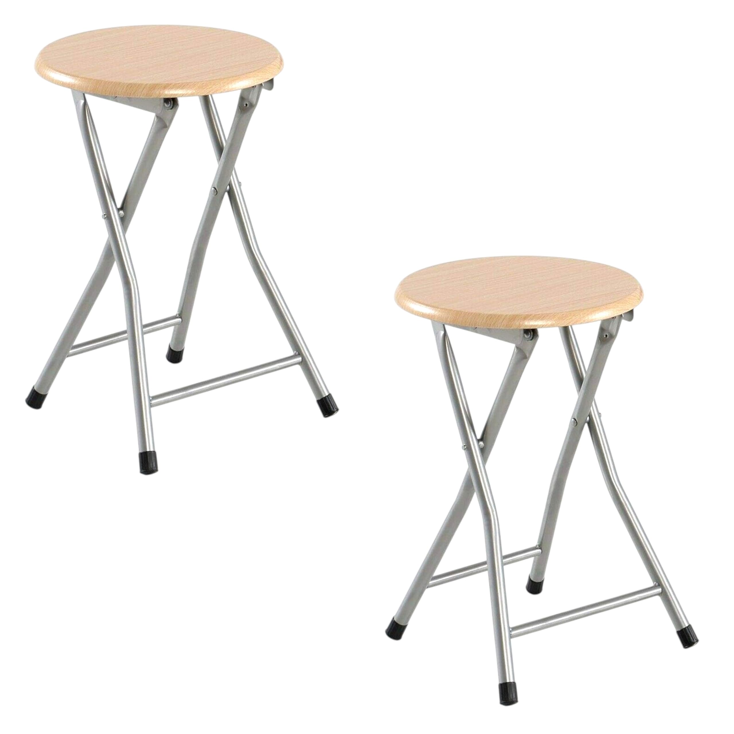 2X Taburete metalico y Madera Plegable con Reposapiés Silla para Cocina, Jardin, terrazas, Camping, salón, hogar.