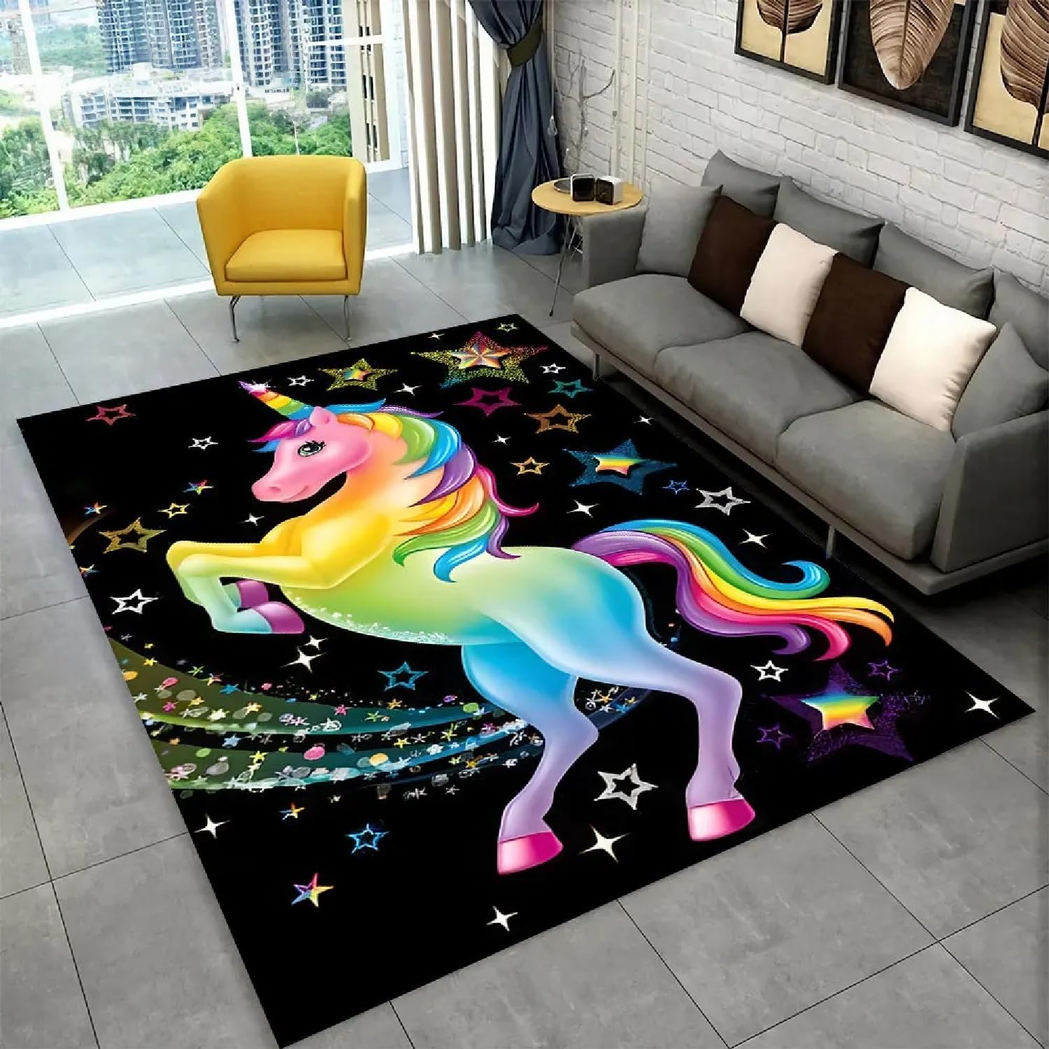 Mädchen Zimmer Teppich - Kuschelweicher Flanell mit Einhorn-Druck - Anti-Rutsch Rücken für Kinderzimmer - Rosa Dekoration für Mädchenzimmer (Farbe 6,160x230cm)