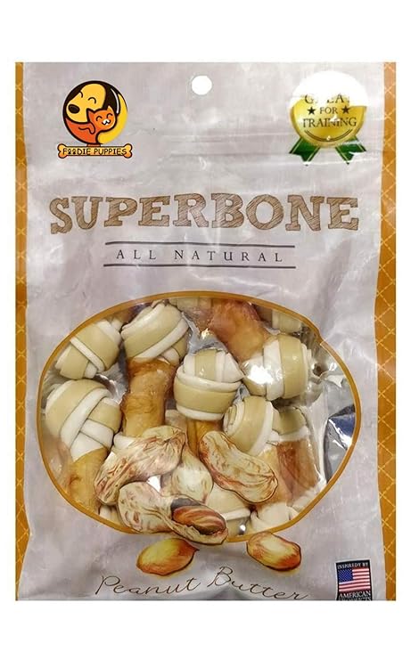 Foodie Puppies Super Bone All Natural Peanut Butter Flavour Knotted Dog Treat, 9 in1 (Knotted (Peanut Butter), Pack of 1)