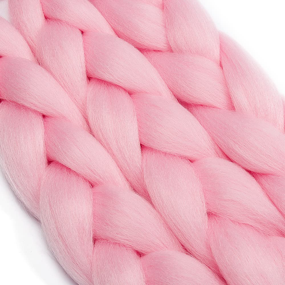24" Braiding Hair Extension Jumbo Braids Synthetic 3bundles/pack Crochet Hair Afro Box Braid Heat Resistent (Pink) - Image 4