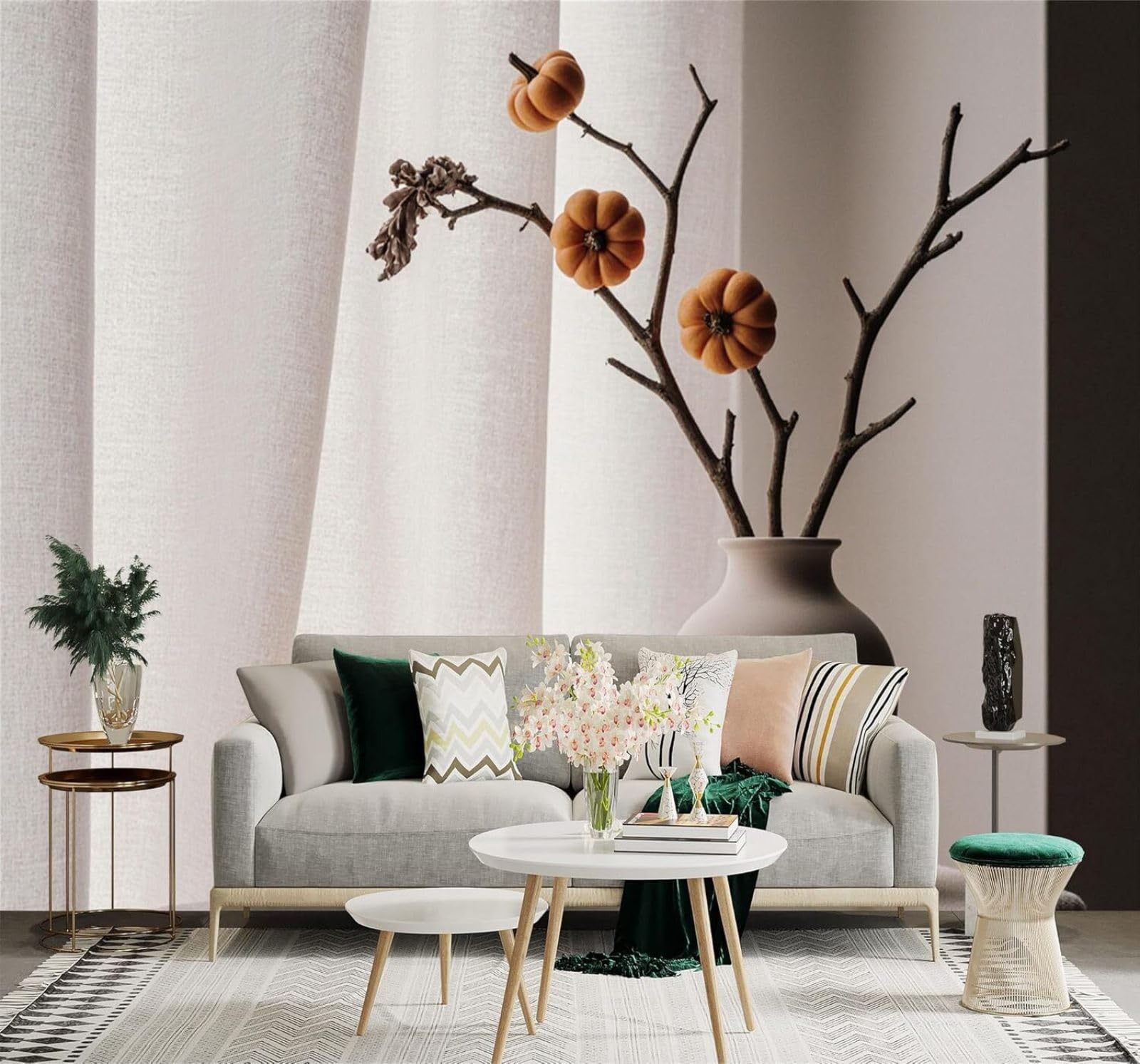 XLMING Minimalist Pumpkin Vase Autumn Twigs 3D Wallpaper Silky Texture Home Study Office Grey Dining Room Sofa Bedroom Living Room TV Backdrop-430cm×300cm