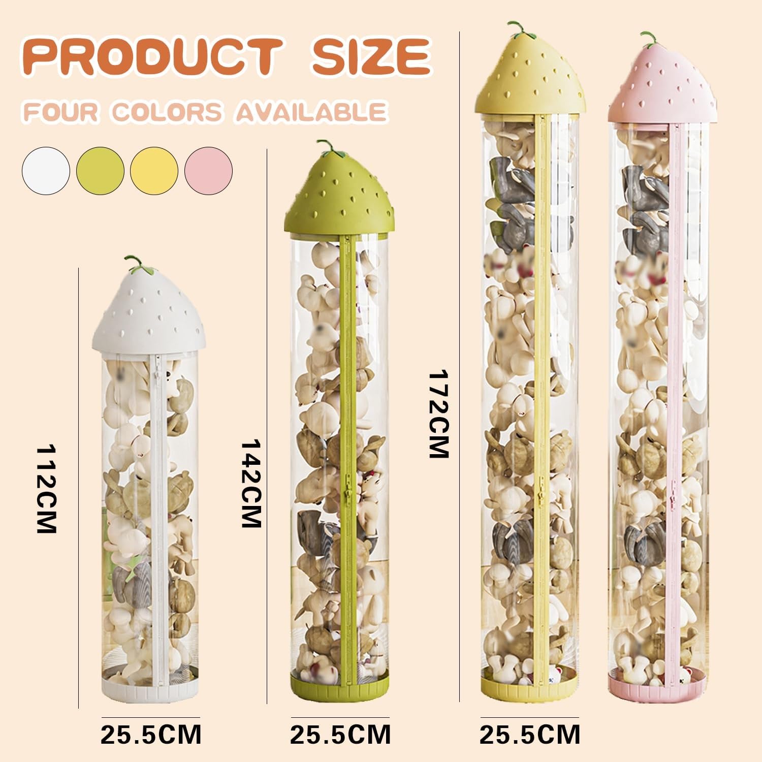 Tube Rangement Vertical Peluches - Transparent, Avec Couvercle - Grand Cylindre Pour Jouets, Déco
