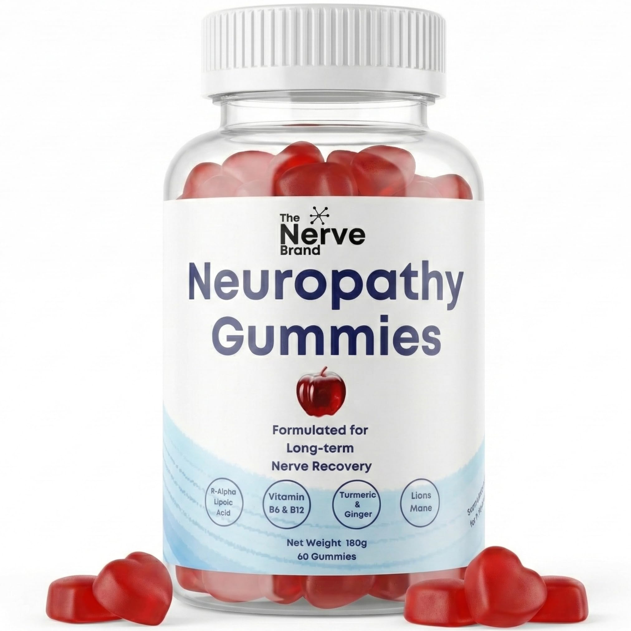 Neuropathy Nerve Support Gummies – 600mg R-Alpha Lipoic Acid with B Vitamins & Adaptogens – Helps Maintain Healthy Nerve Function – Sugar-Free Daily Supplement