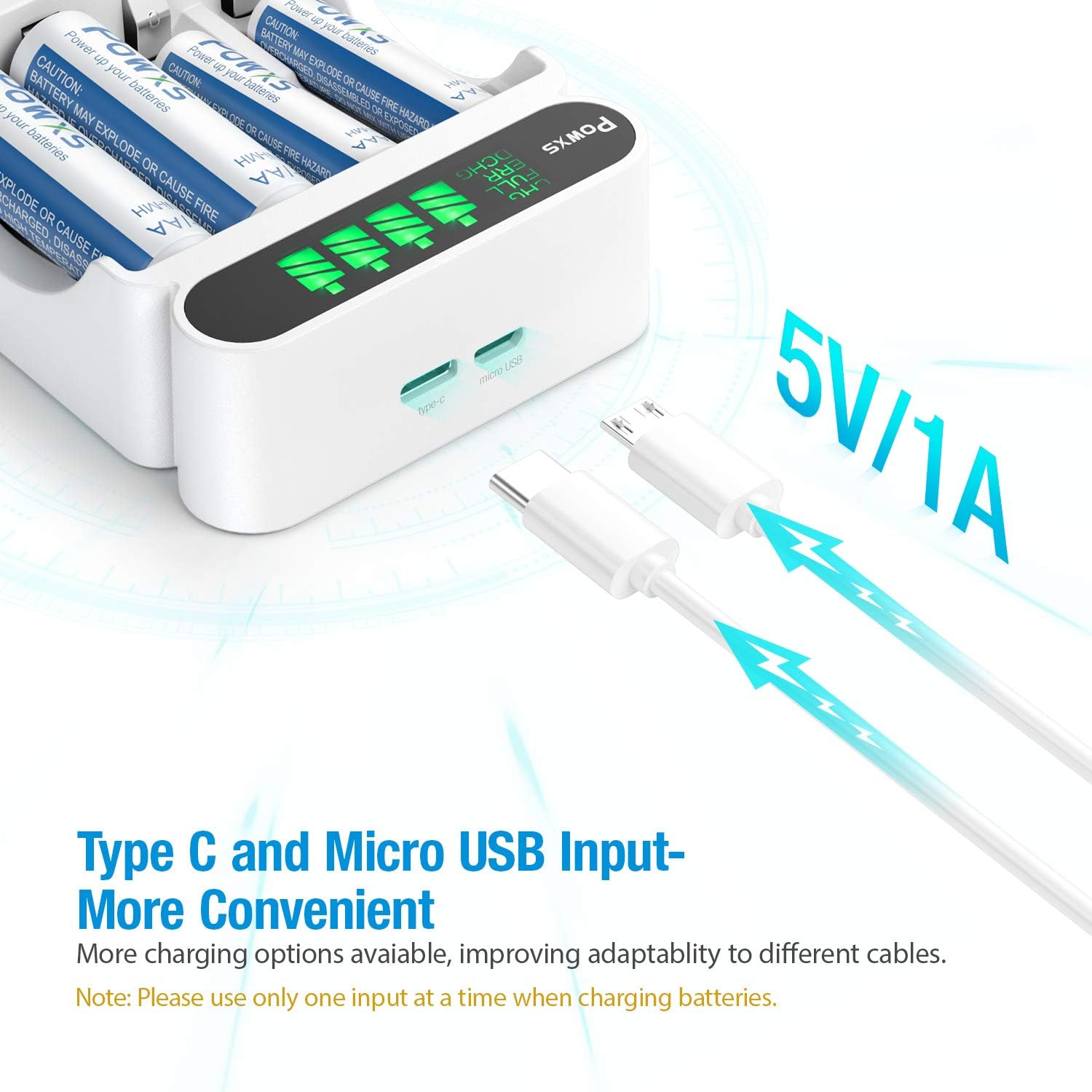 POWXS 4 Bay LCD AA AAA Battery Charger for NIMH NICD AA AAA Rechargeable Batteries : Electronics