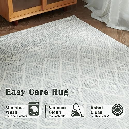 Miniatura 4 de jinchan Alfombra marroquí lavable, moderna, geométrica, antideslizante, con acento para exteriores, delgada, contemporánea, suave, para cocina, sala