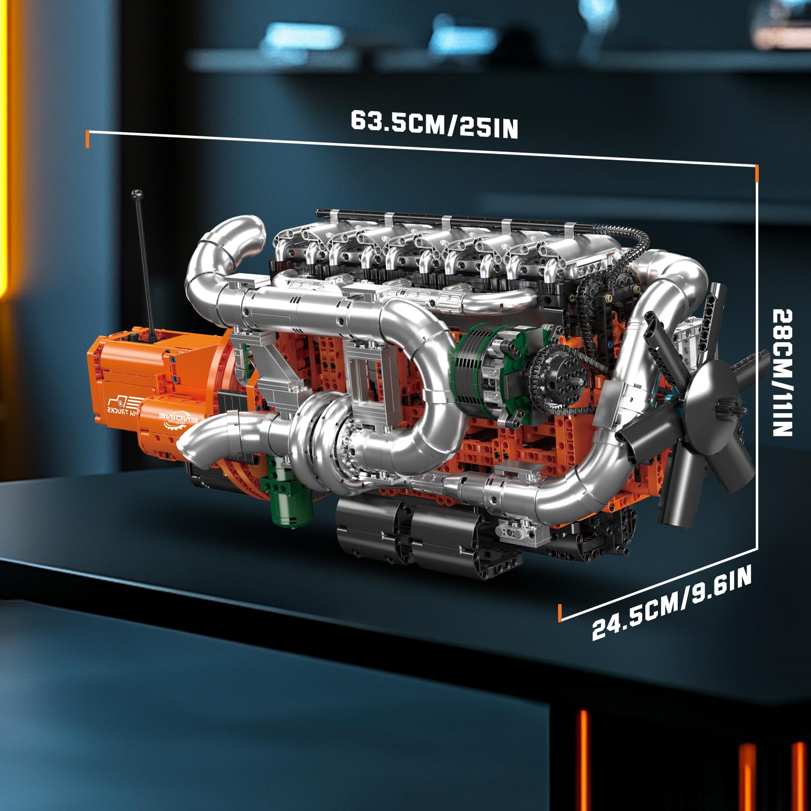 Mould King 10200 Technik LKW-Motor Bausteine Modell, 3236 Teile Klemmbausteine Truck Engine Spielzeug Set als Geschenk und Sammlerstücke (ab 14 Jahren Jungen/Mädchen)