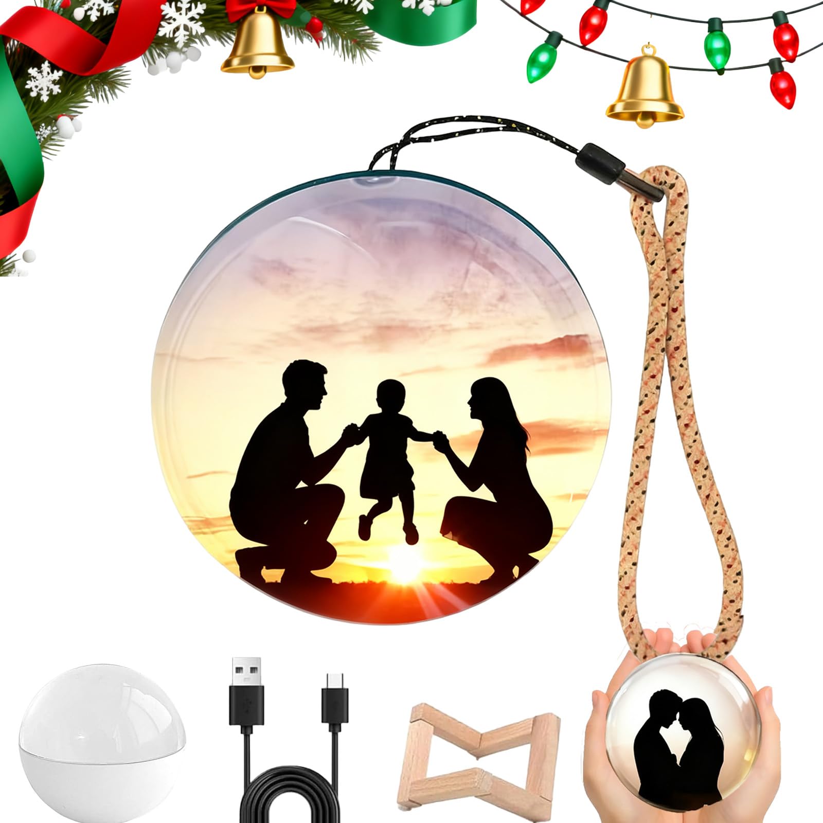 Boule de Noël avec vidéo, Orbe de Noël Orbe Vidéo Ornement 3D Memory Ball Personnalisé, 6,9 cm Boule de Cristal Lecteur Vidéo pour Noël (C)