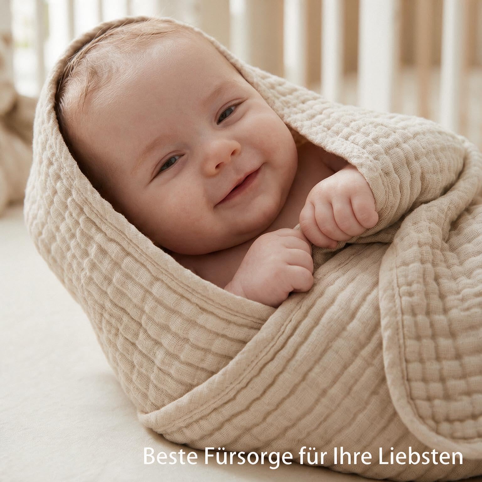 VANJOROY Musselin Tagesdecke 200x230cm-100% Baumwolle 6-Lagen Oeko-Tex Zertifizierte, Weiche Leichte Sommerdecke als Kuscheldecke, Bett-Überwurf, Baumwolldecke für Sofa und Bett. Beige