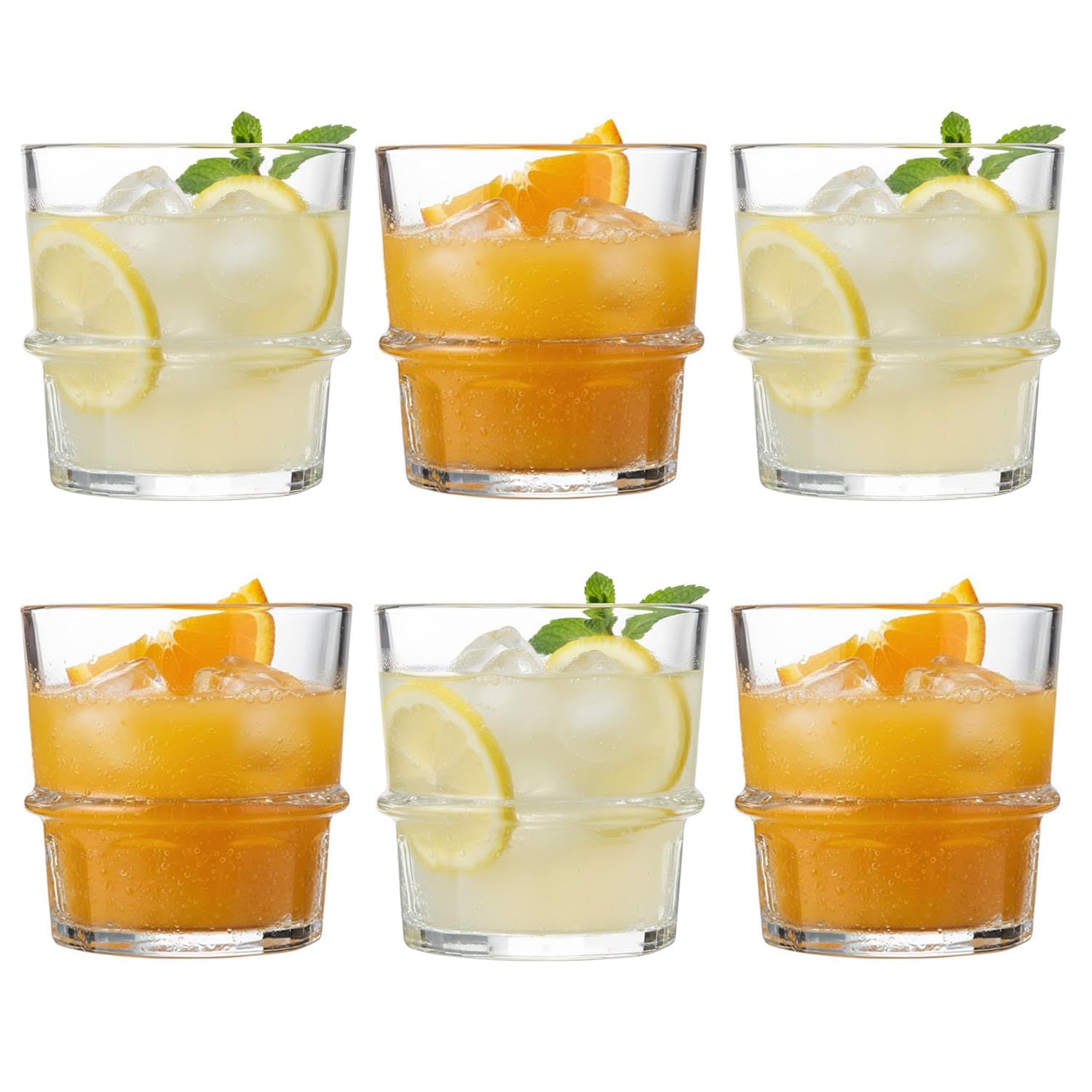 UNIQUE HOME LIVING Drinking Tumbler Glasses Set of 6, 250ml Premium Glass Tumblers for Water, Gin, Juice, Cocktails Drinking Glassware Set, Durable and Stackable, Dishwasher Safe