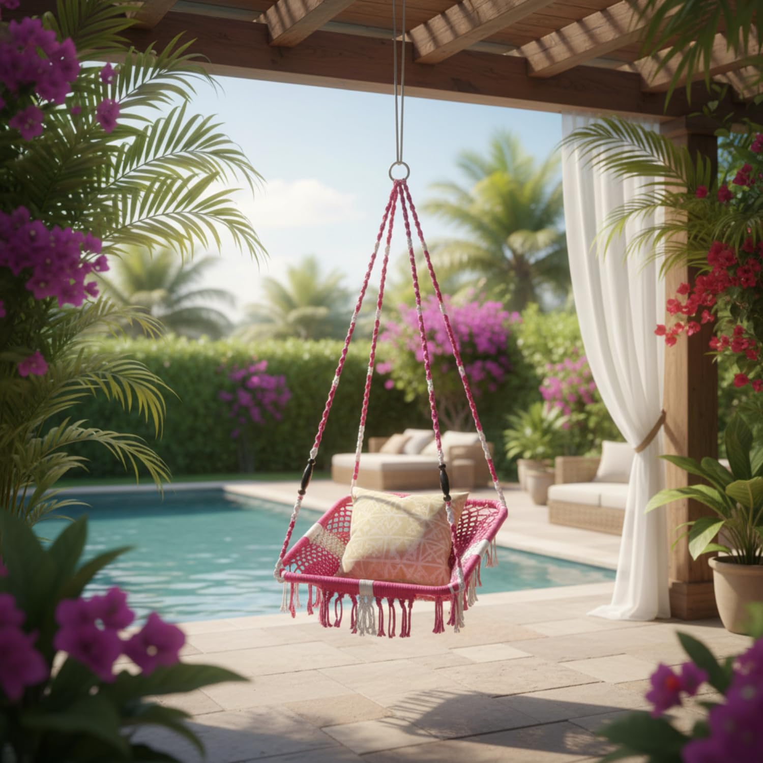 Hammock Swing Chair - Hanging, 120 kg Capacity, Nylon Rope, Iron Frame, Multi Color