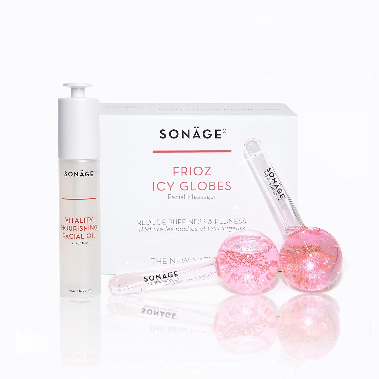 Sonage Facial Massage Duo Frioz Ice Globes and Vitality Nourishing Facial Oil