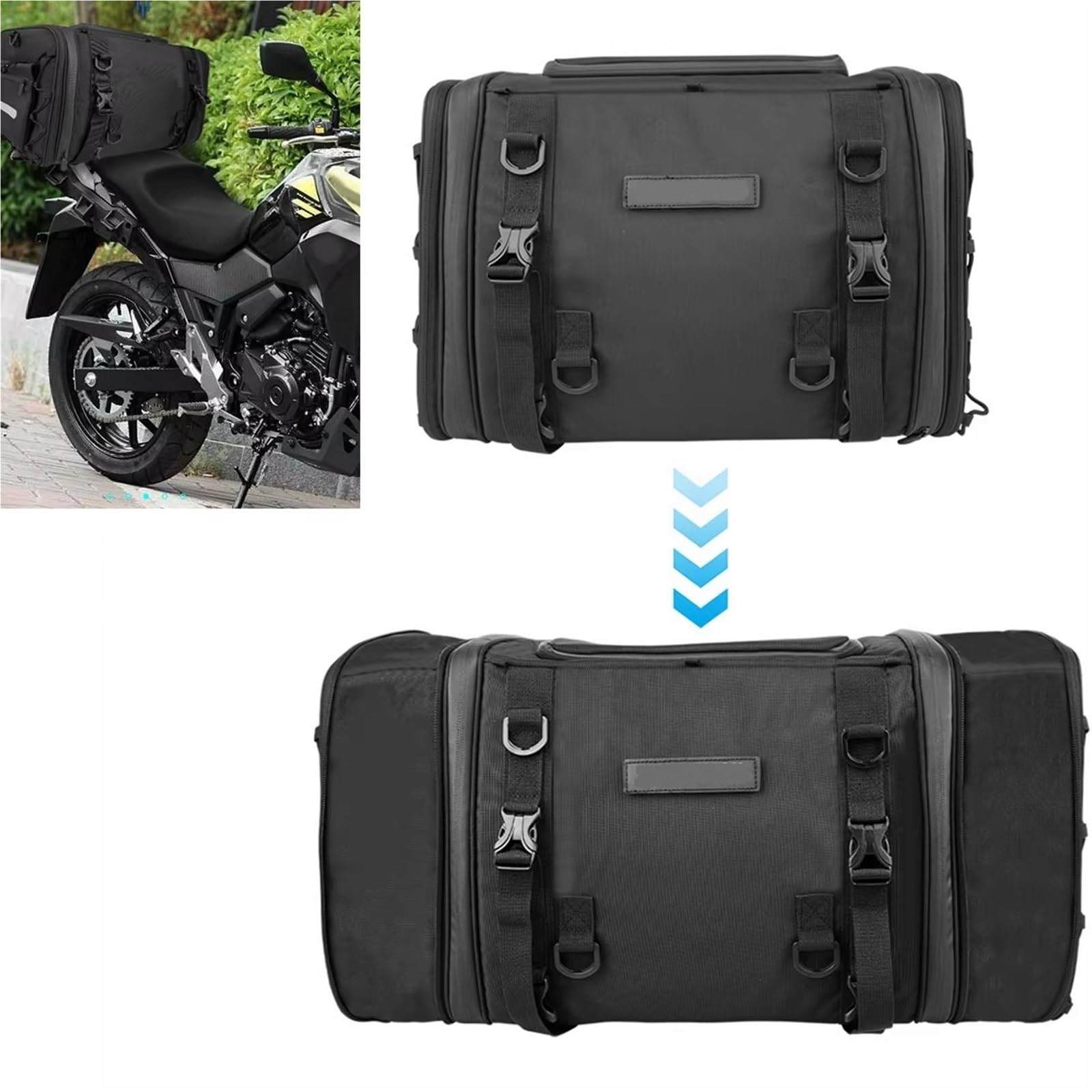 Sacoche arrière de Moto Universel pour Benelli Sacoche De Selle Moto en PVC Étanche 20-40-60L Arrière Sac de Selle Moto(1 Piece Black 40L-60L)