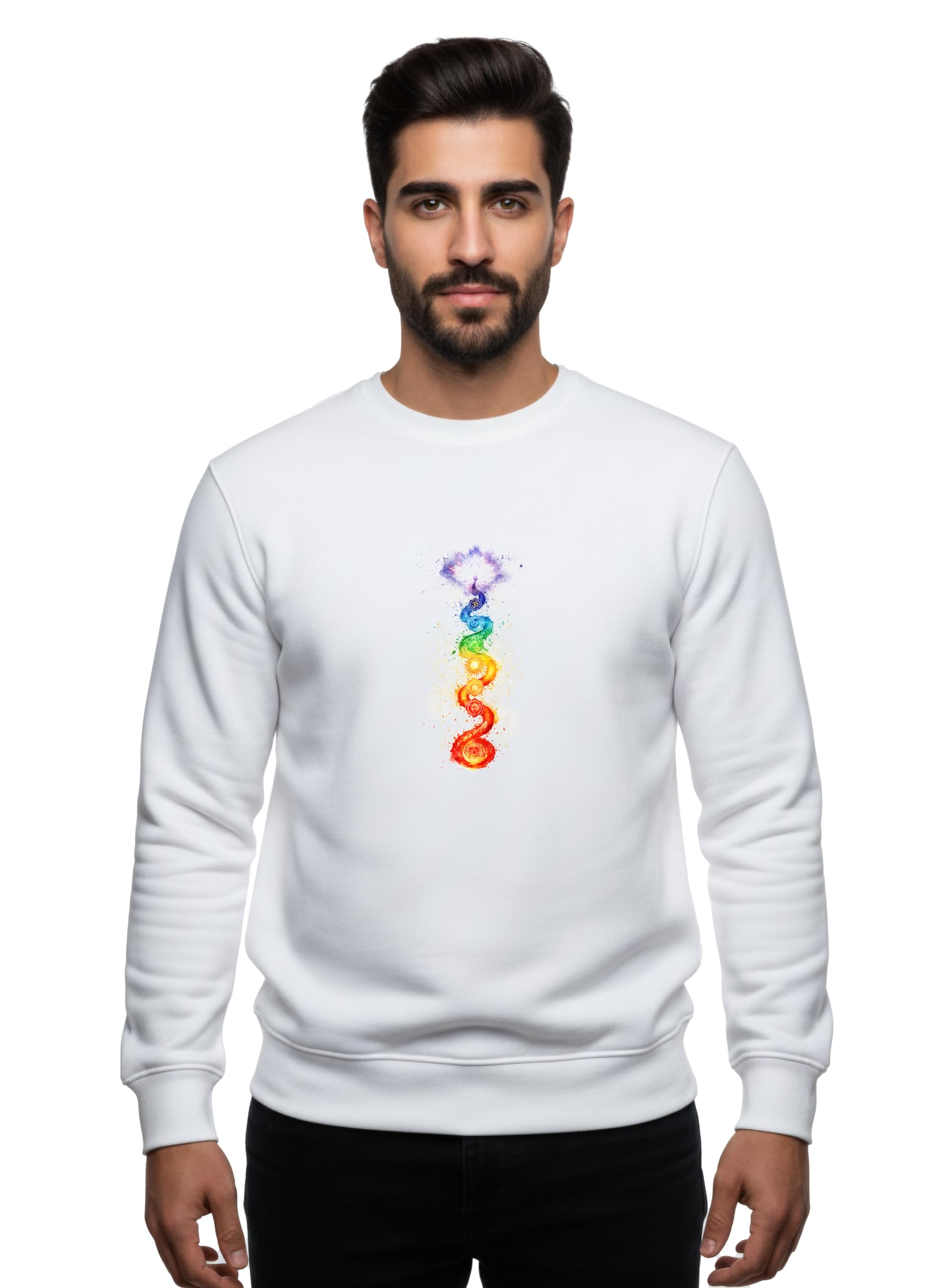sanaatani Seven Chakras Graphics Crewneck Sweatshirt | Yoga Meditation Energy Centers Pullover | Spiritual Holistic Wellness Jumper | Unisex Mindfulness Apparel-picture-33