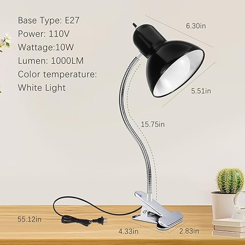 Miniatura 5 de Lámpara de escritorio, luz con clip de protección ocular, lámpara de abrazadera LED, clip de cuello de cisne ajustable, para estudio de dormitorio y